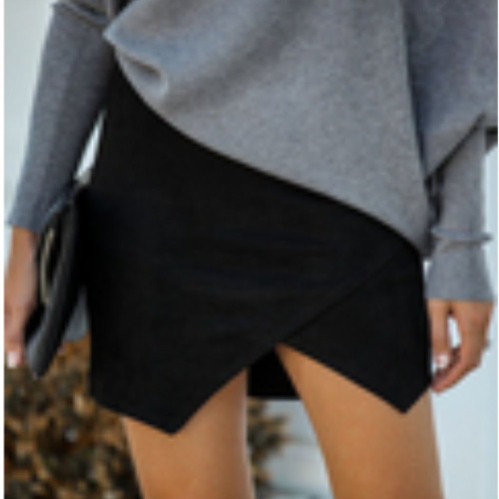 Fall Festival Faux Suede Wrap Skirt - Black, Size L